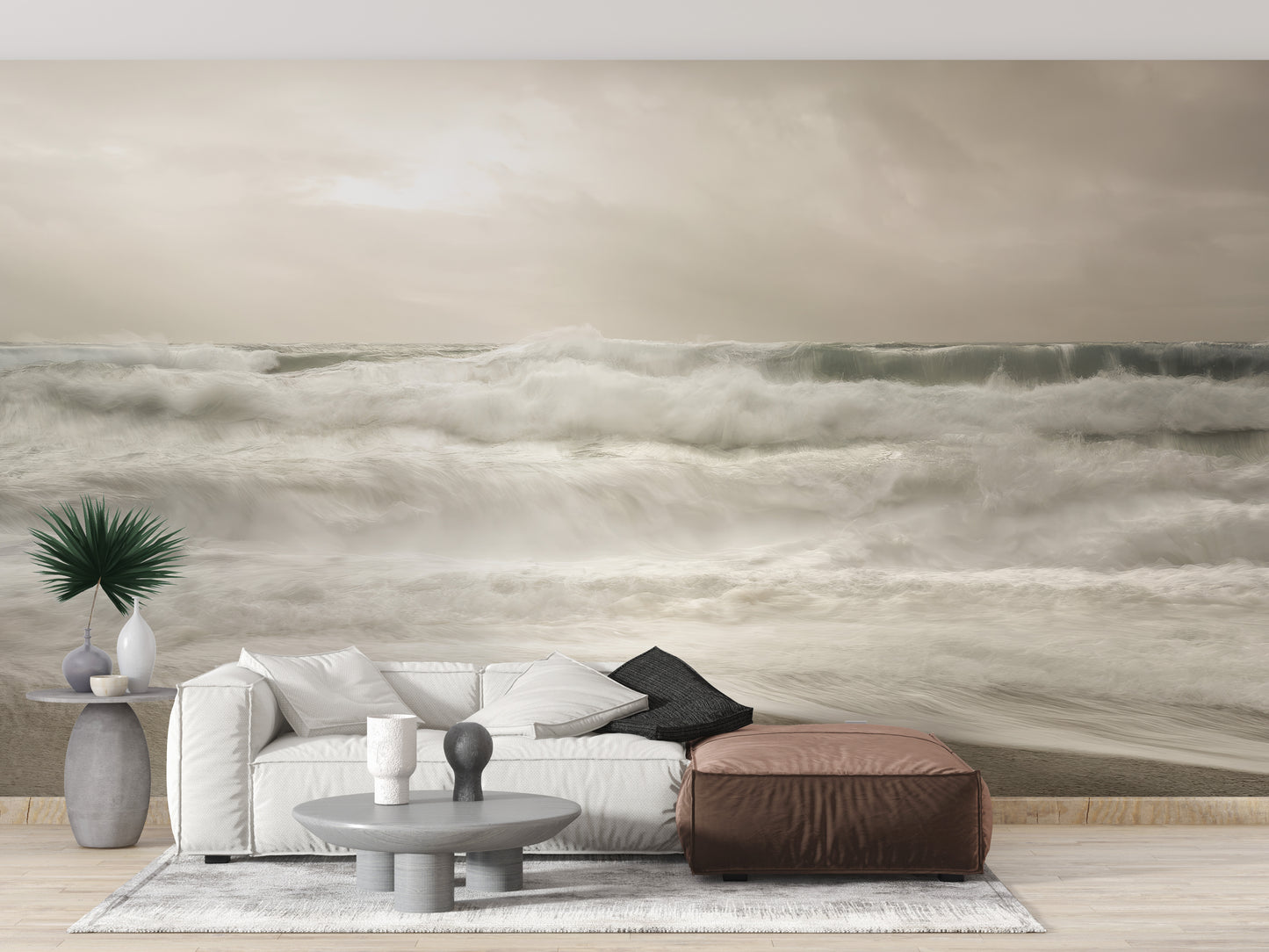 Stormy Sea Foam Wallpaper Mural with dynamic design