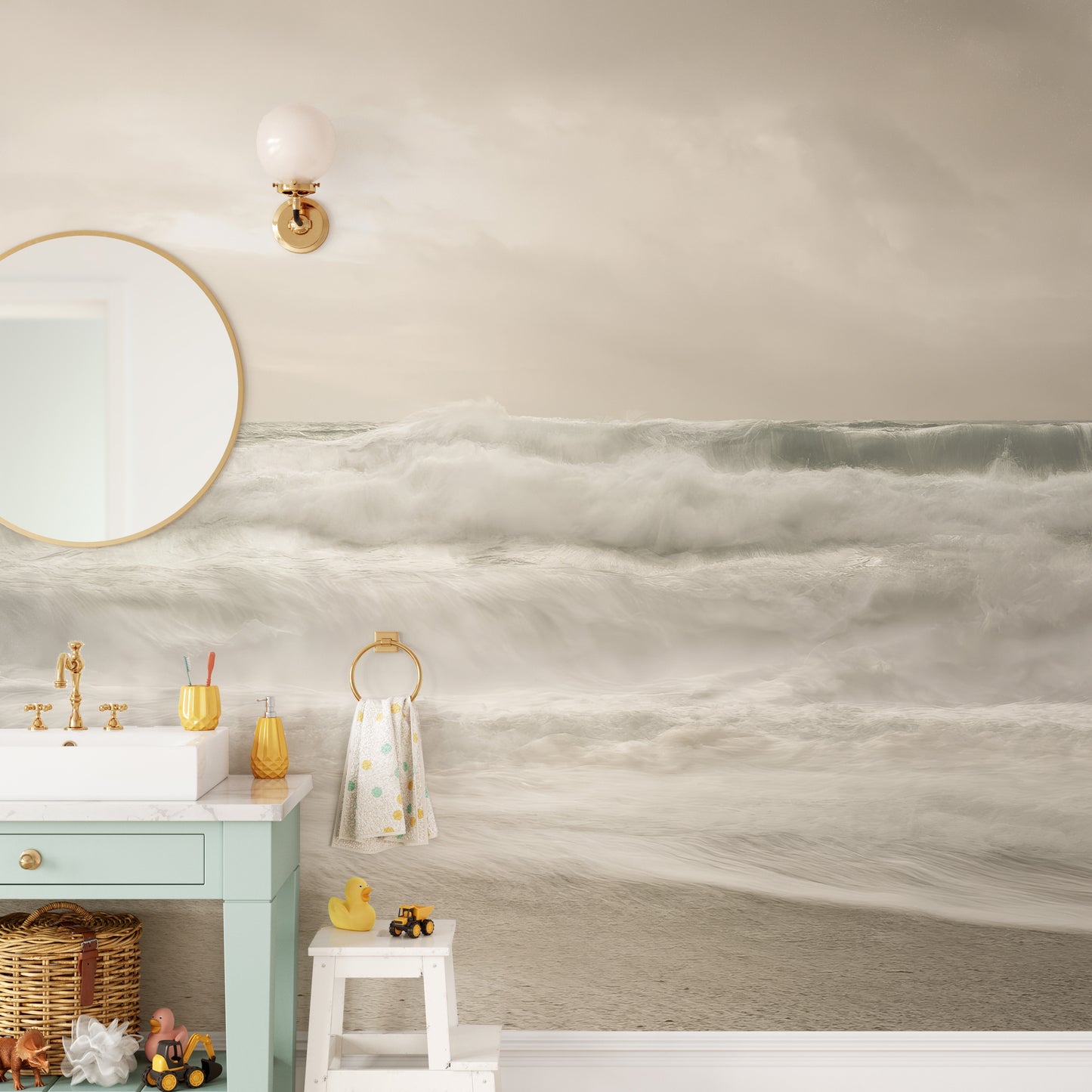 Stormy Sea Foam Wallpaper Mural with intense energy