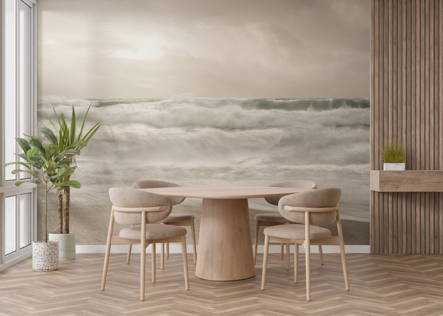 Stormy Sea Foam Wallpaper Mural with bold contrasts