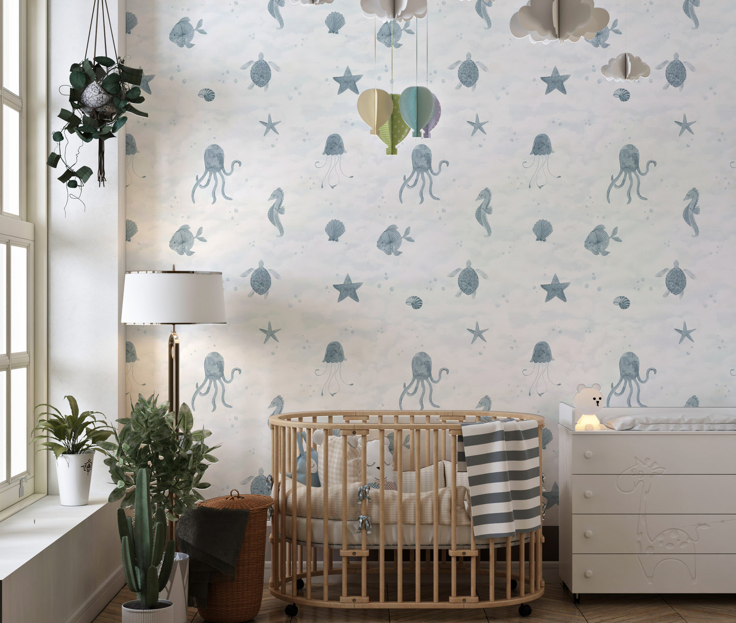 Marine Life Wallpaper Mural with colorful marine animals