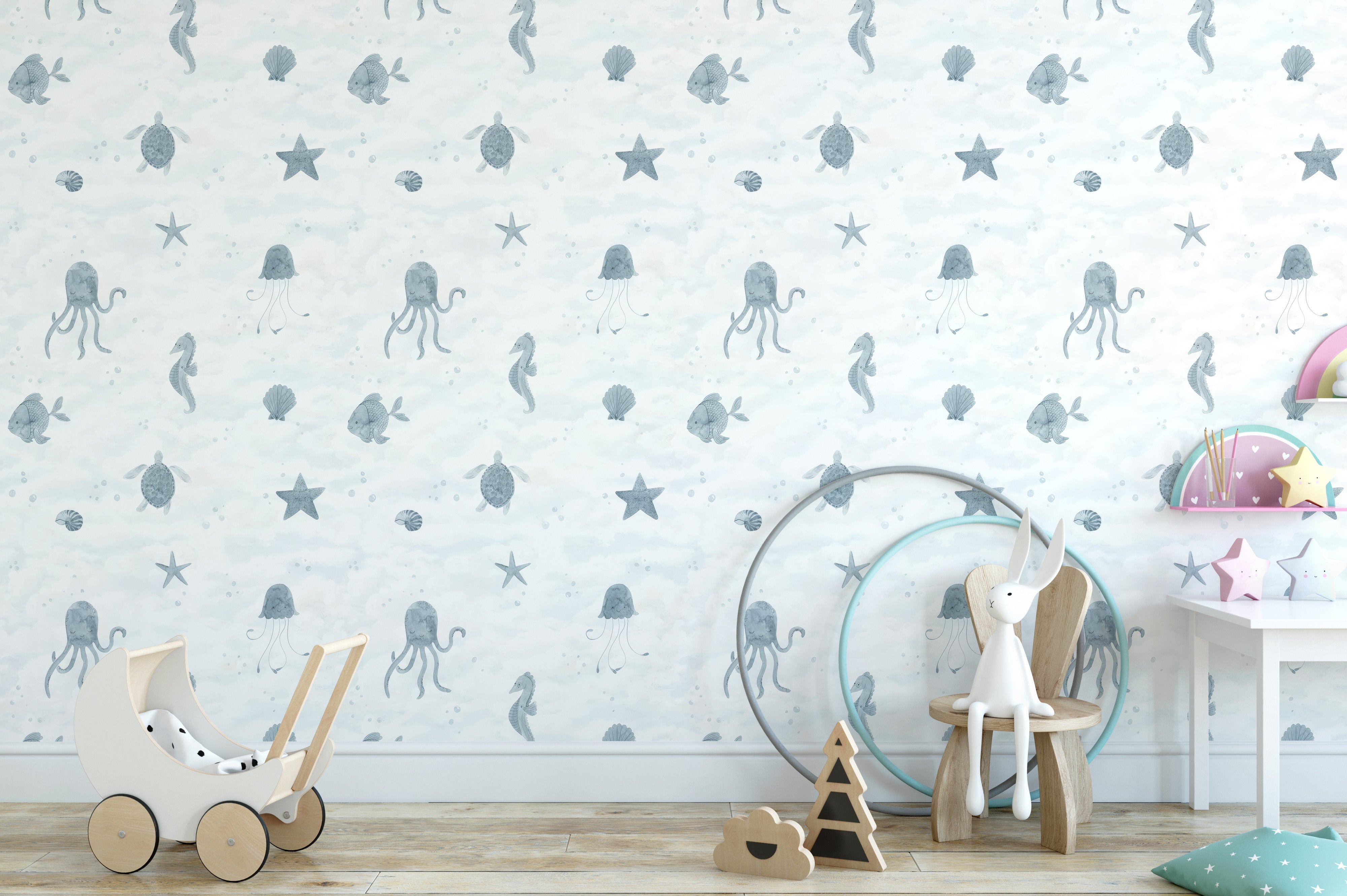 Marine Life Wallpaper Mural with playful sea life