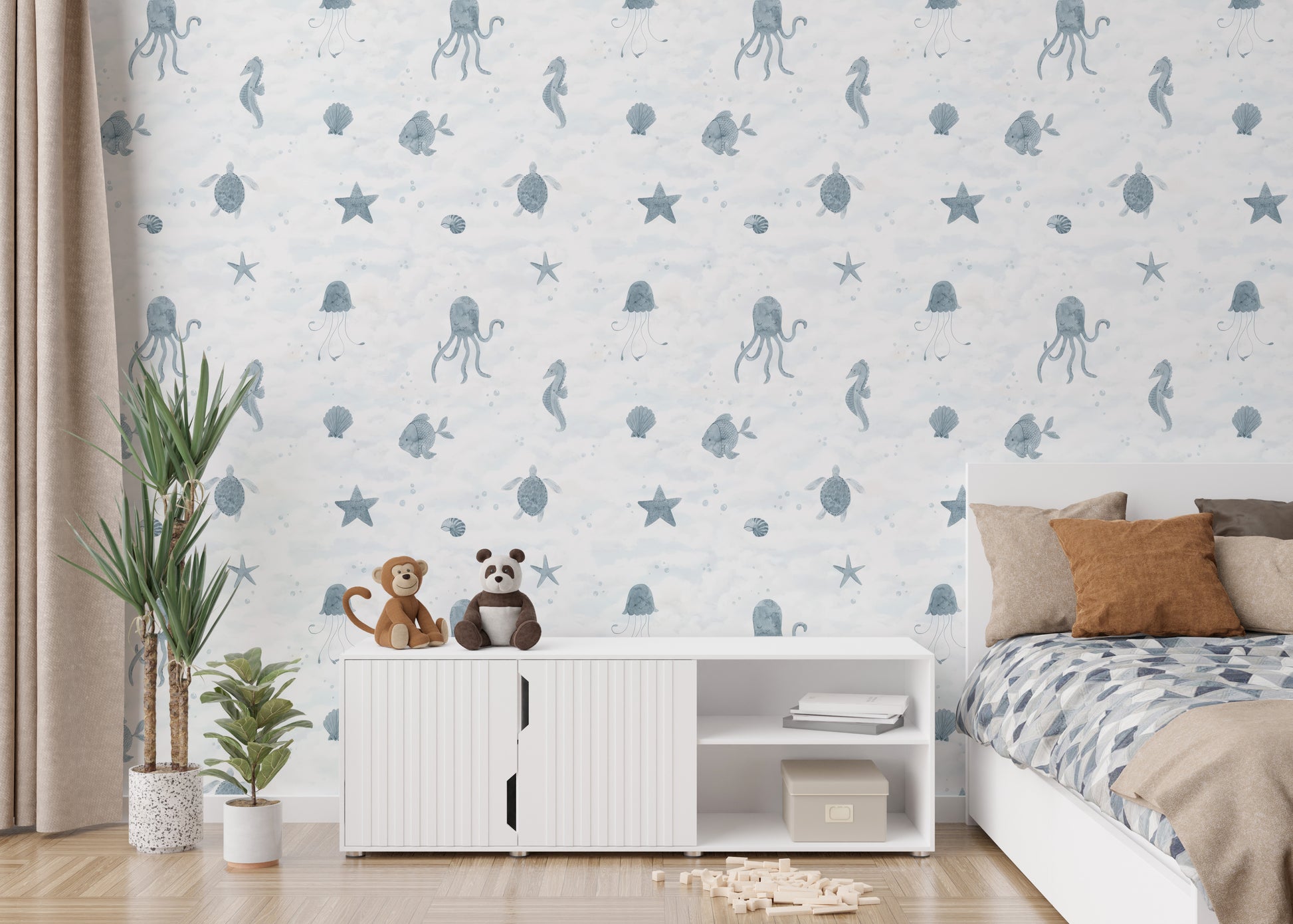 Marine Life Wallpaper Mural with vibrant sea creatures