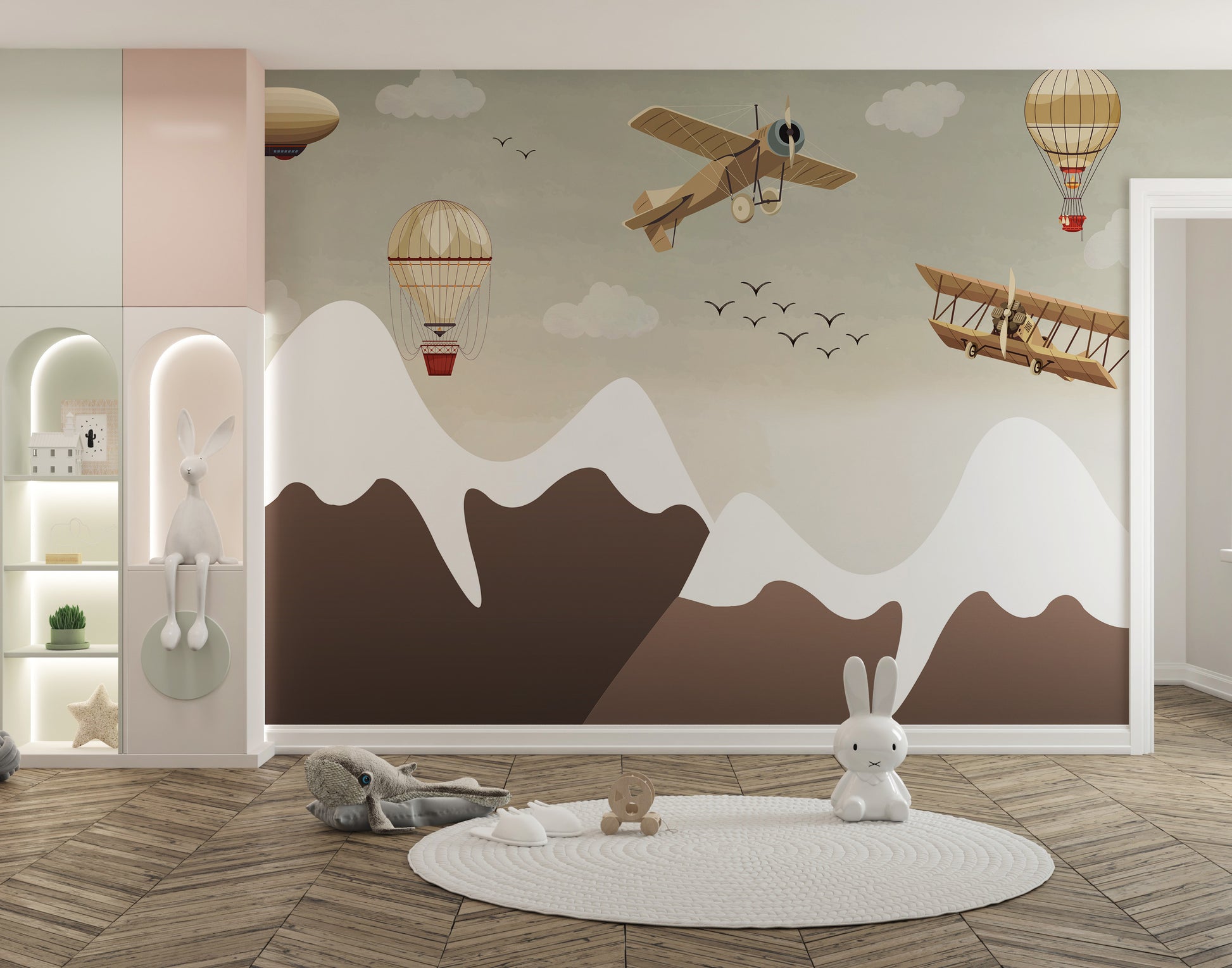 Vintage Aviation Wallpaper Mural with charming airplanes