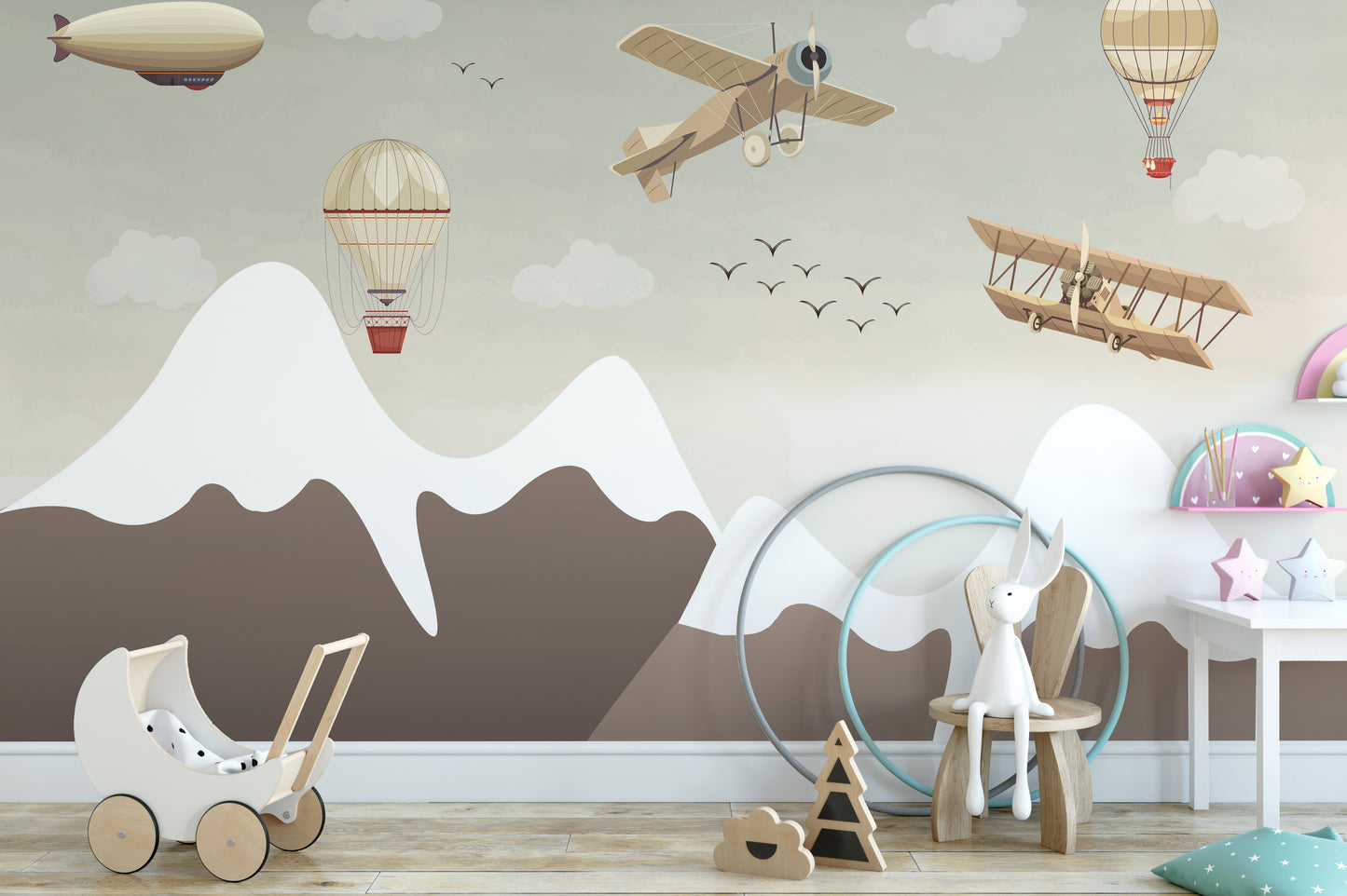 Vintage Aviation Wallpaper Mural for a kid-friendly style