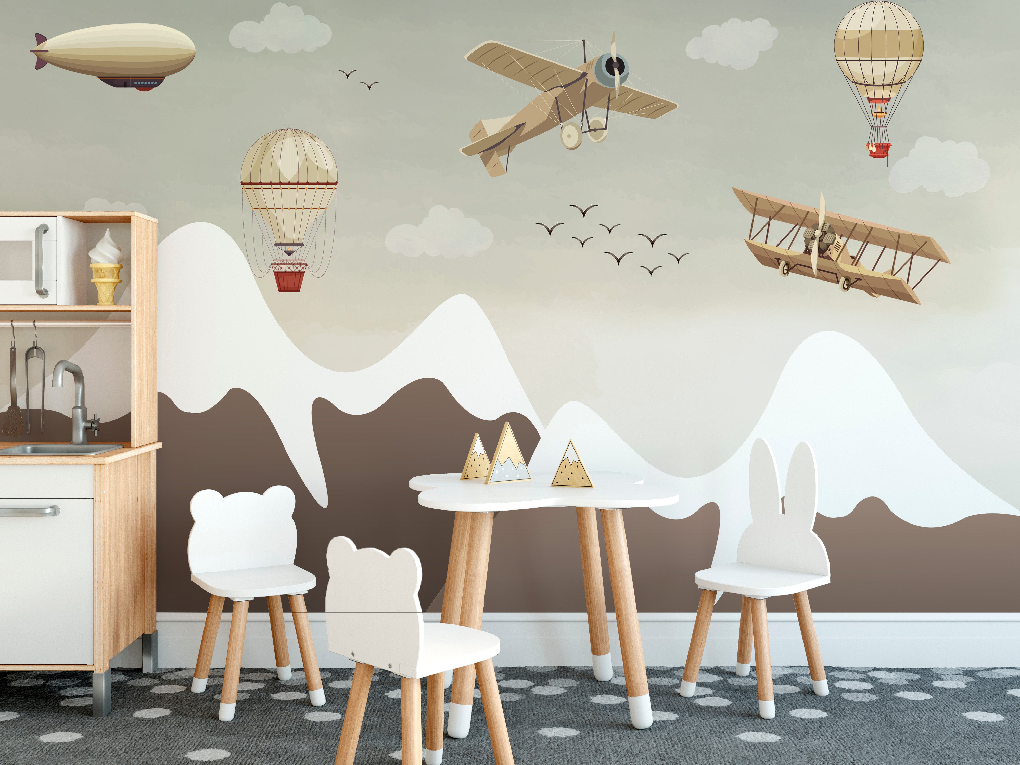 Vintage Aviation Wallpaper Mural for a fun sky theme