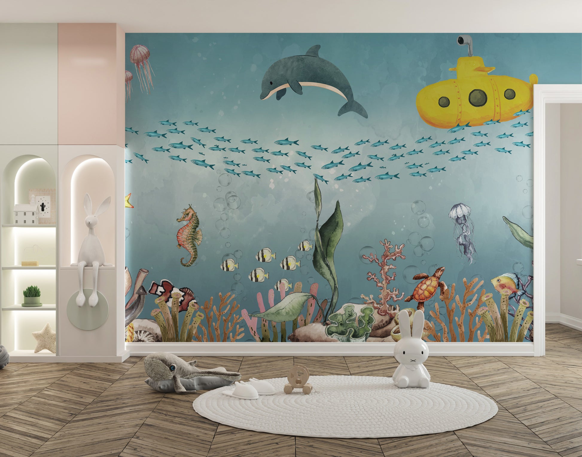 Submarine Exploration Wall Mural with exciting sea life