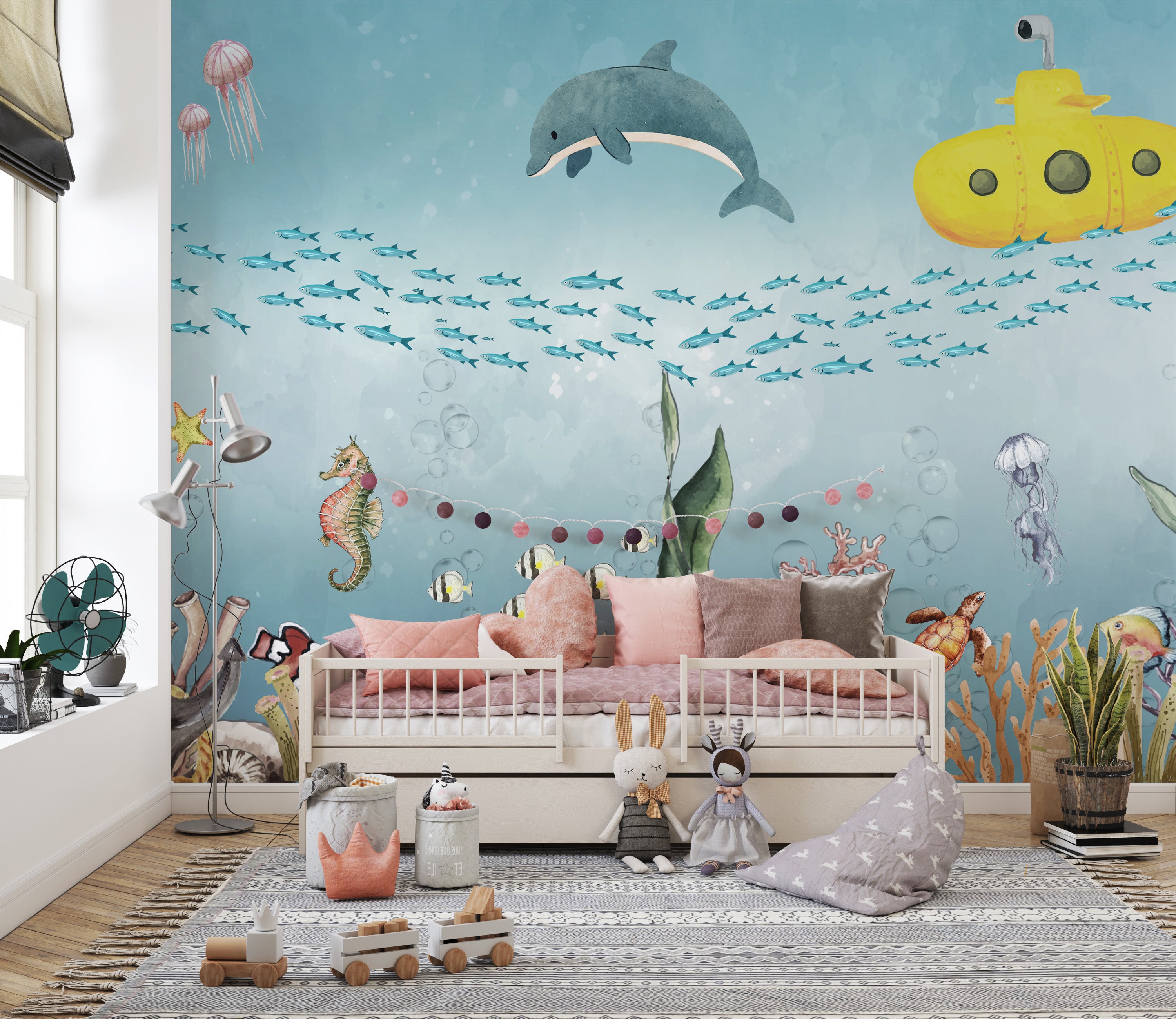 Submarine Exploration Wall Mural with vibrant ocean details