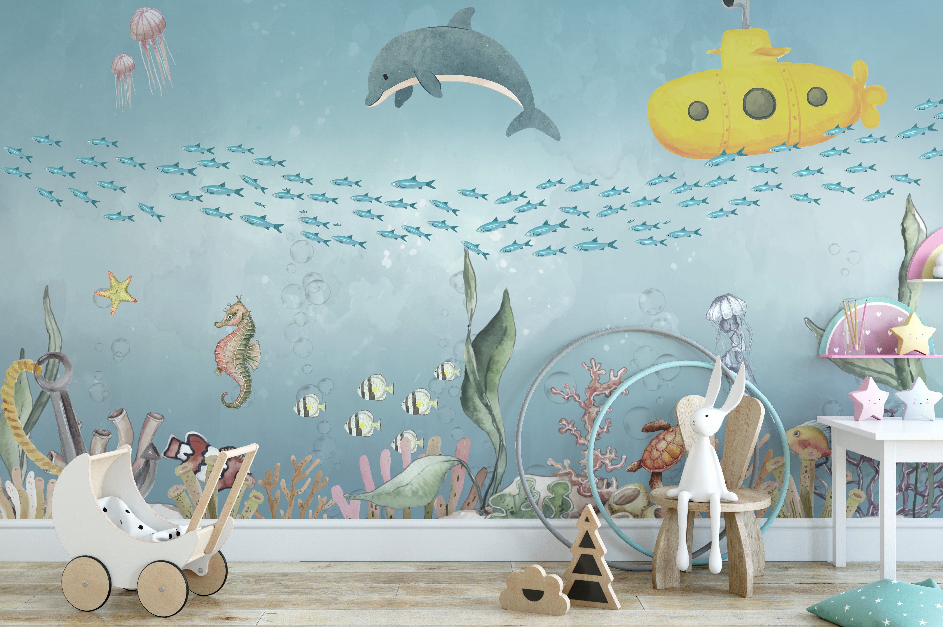 Submarine Exploration Wall Mural with underwater wonders