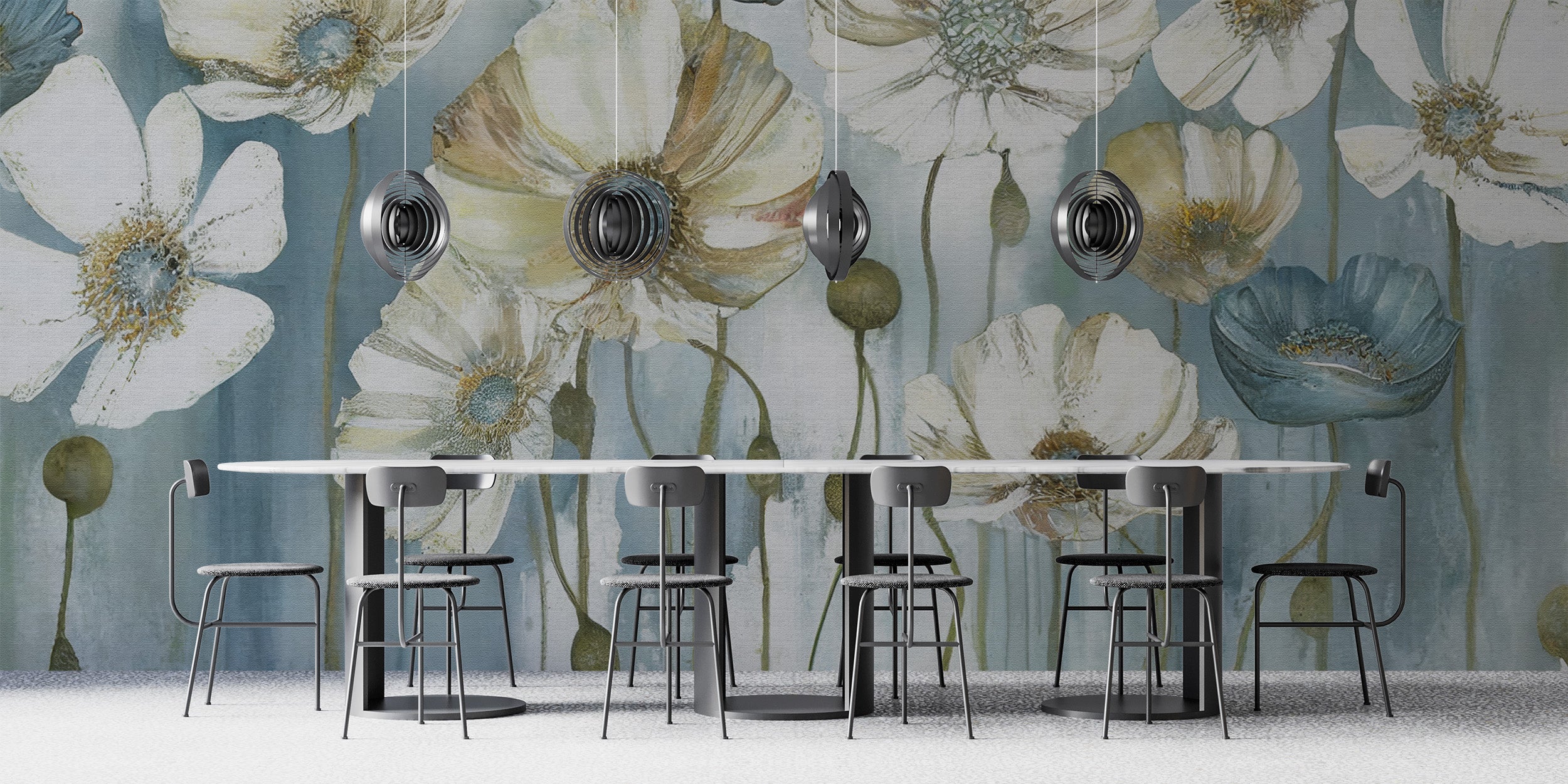 Blossoming flowers wall mural for a stylish interior touch