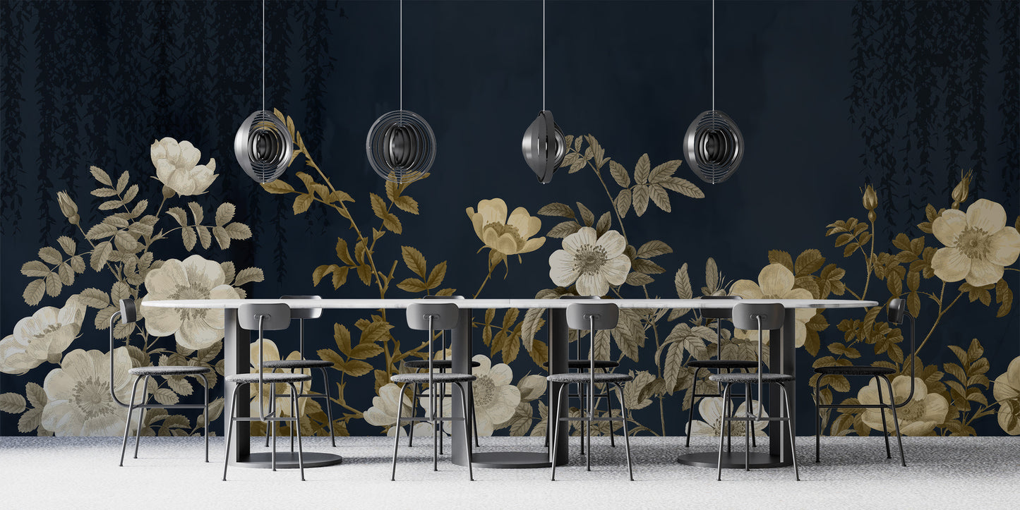 Golden Blossoms Night Wall Mural