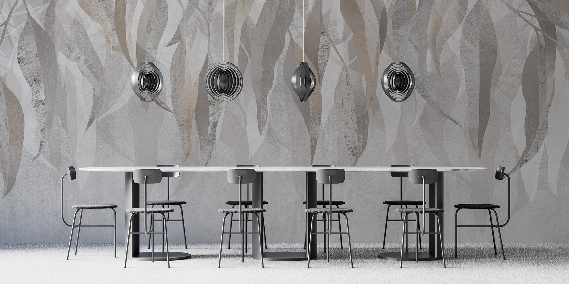 Silver leaf wall mural for a refined, nature-inspired design