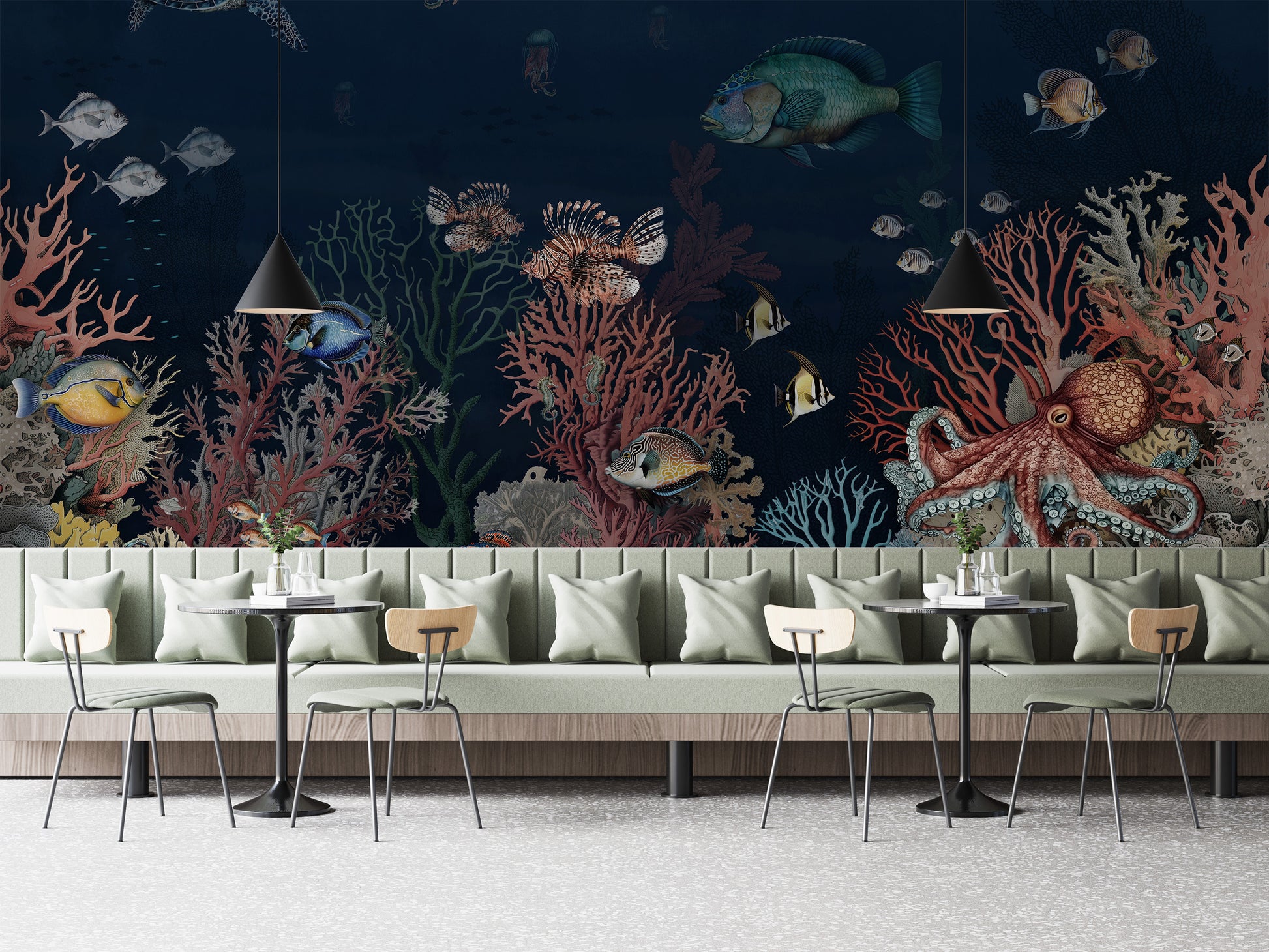 Marine-inspired ocean wonders mural for vibrant interiors