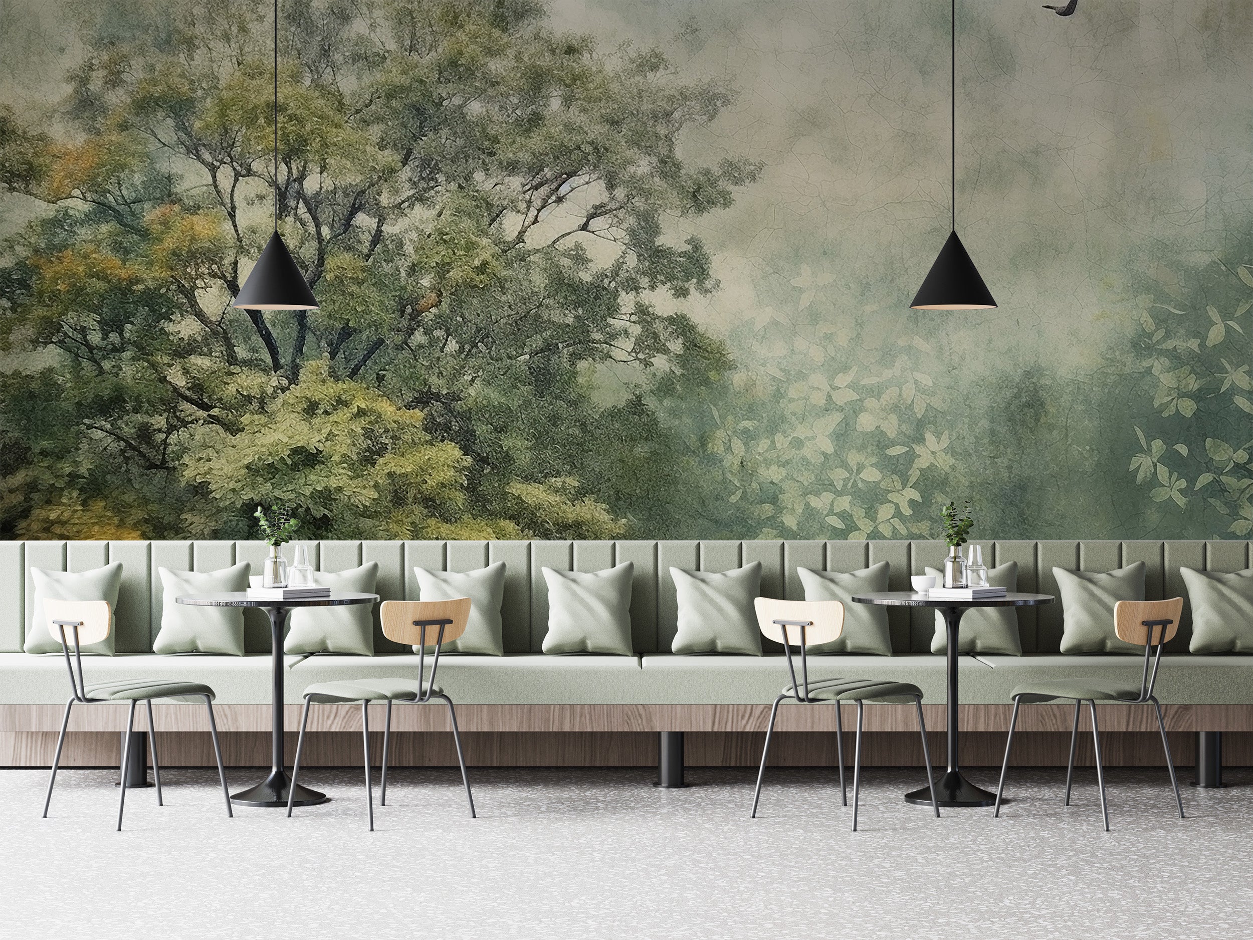 Temporary misty forest wallpaper for nature-inspired rooms