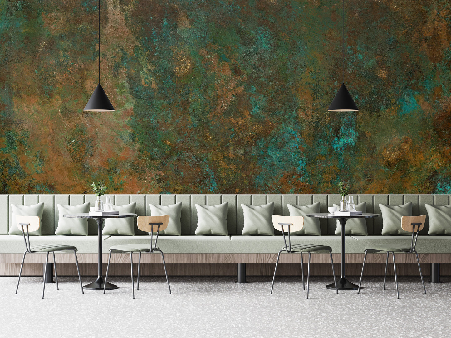 Nature-inspired rustic green copper mural wallpaper for walls