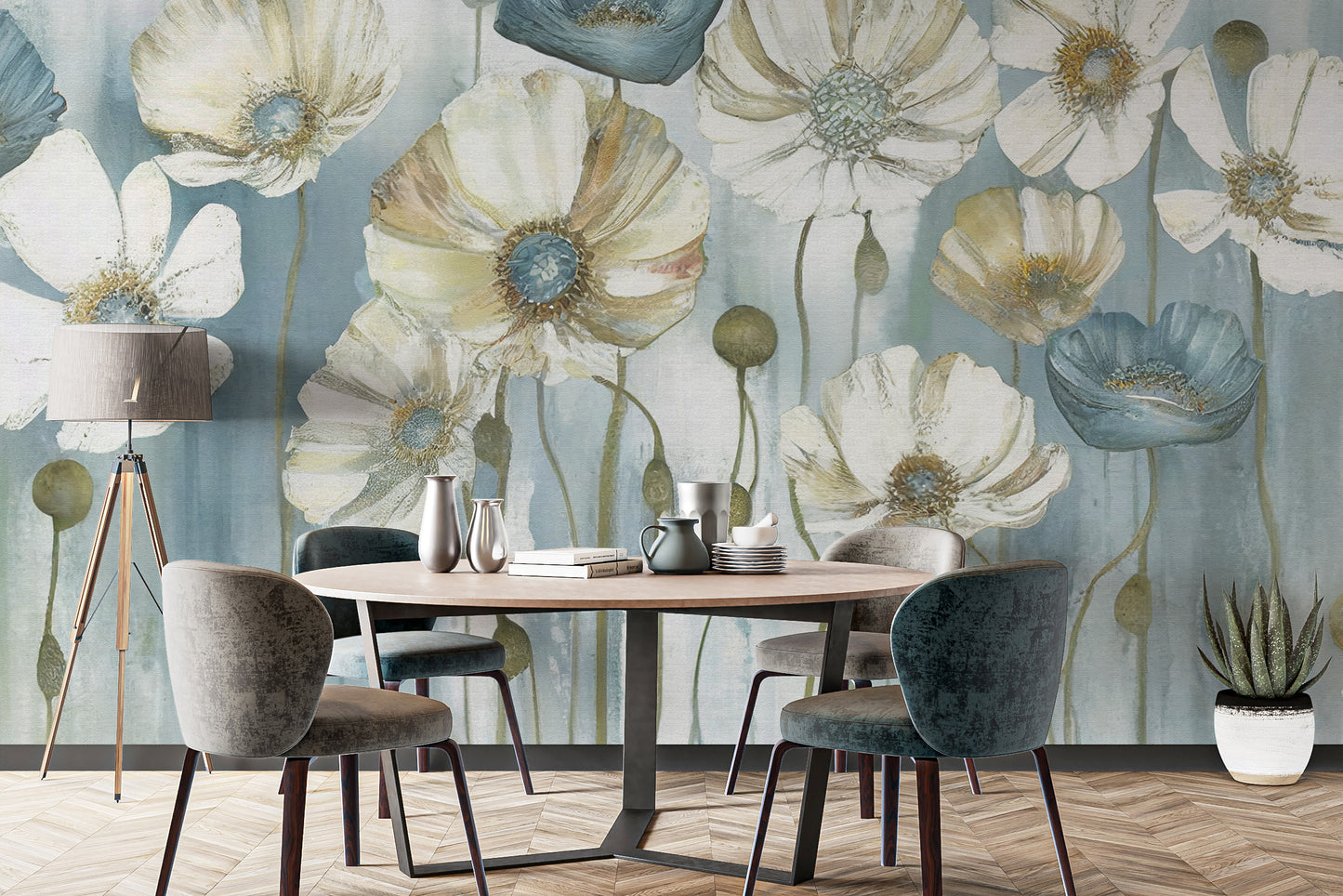 Floral wallpaper mural with blossoming beauty design