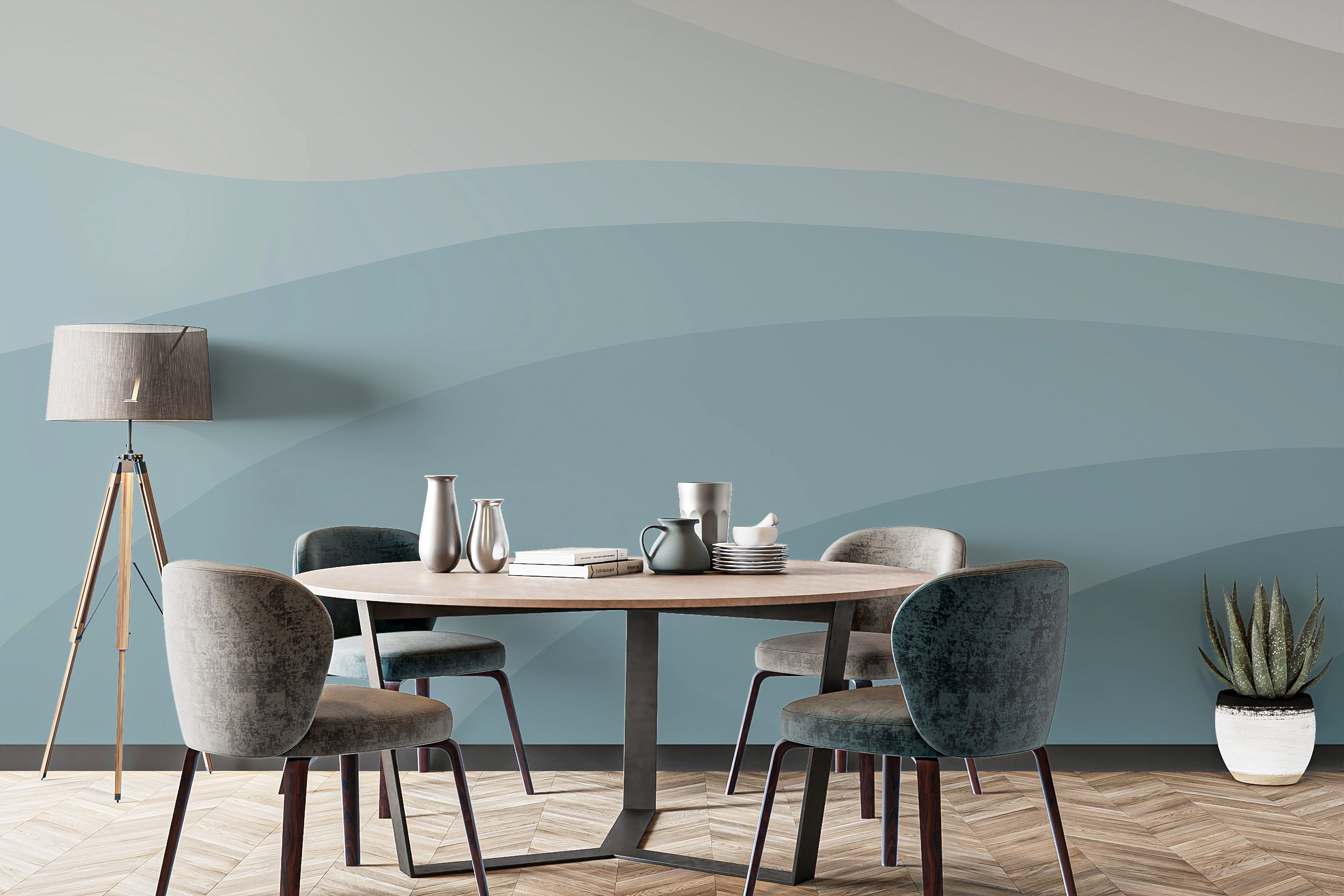 Abstract blue wallpaper mural for modern, stylish interiors