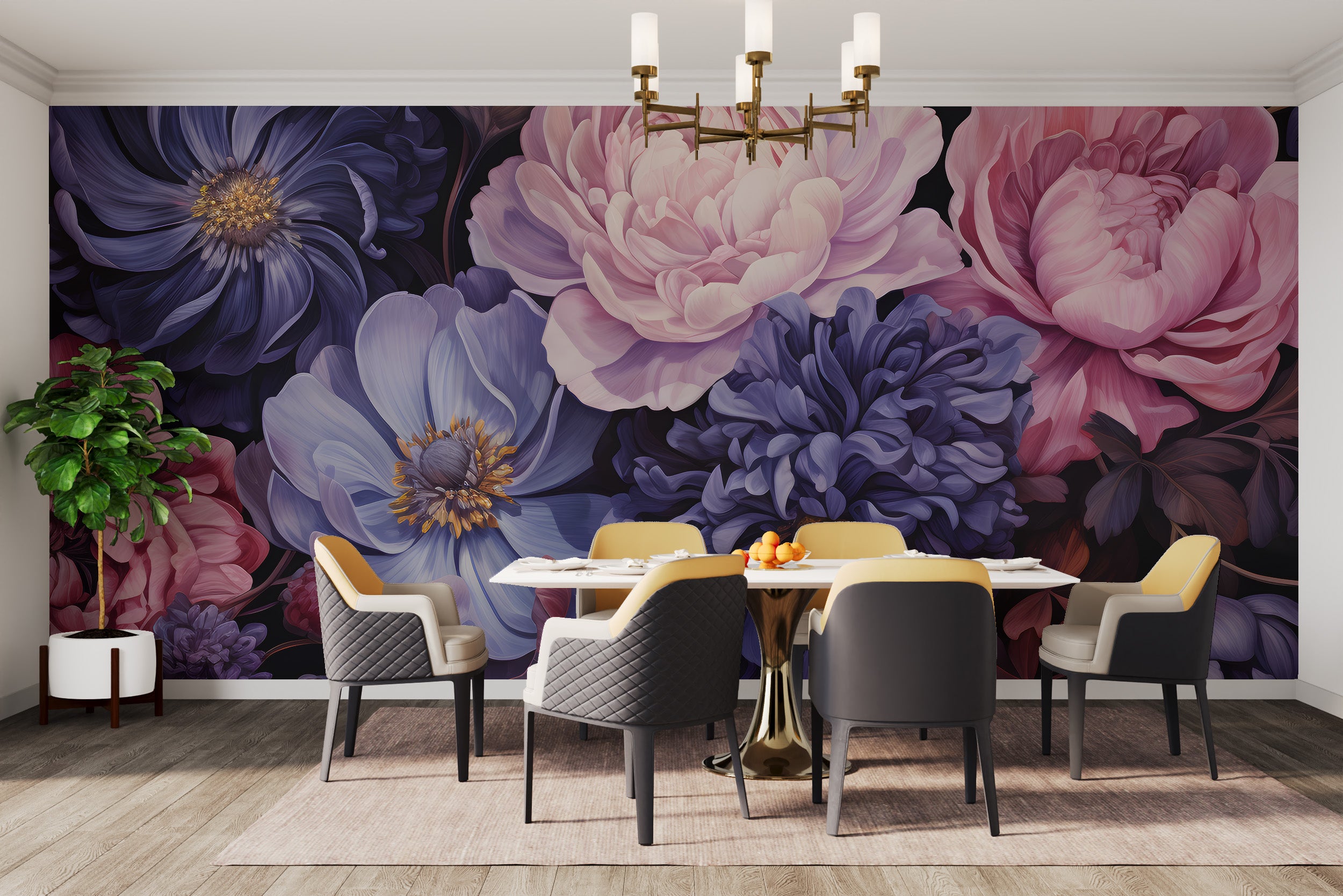 Floral wallpaper mural with blossoming beauty design