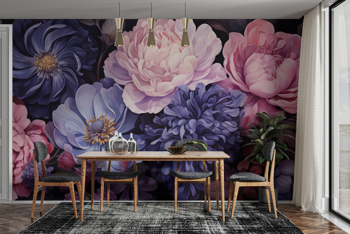 Artistic wall mural featuring blossoming floral beauty