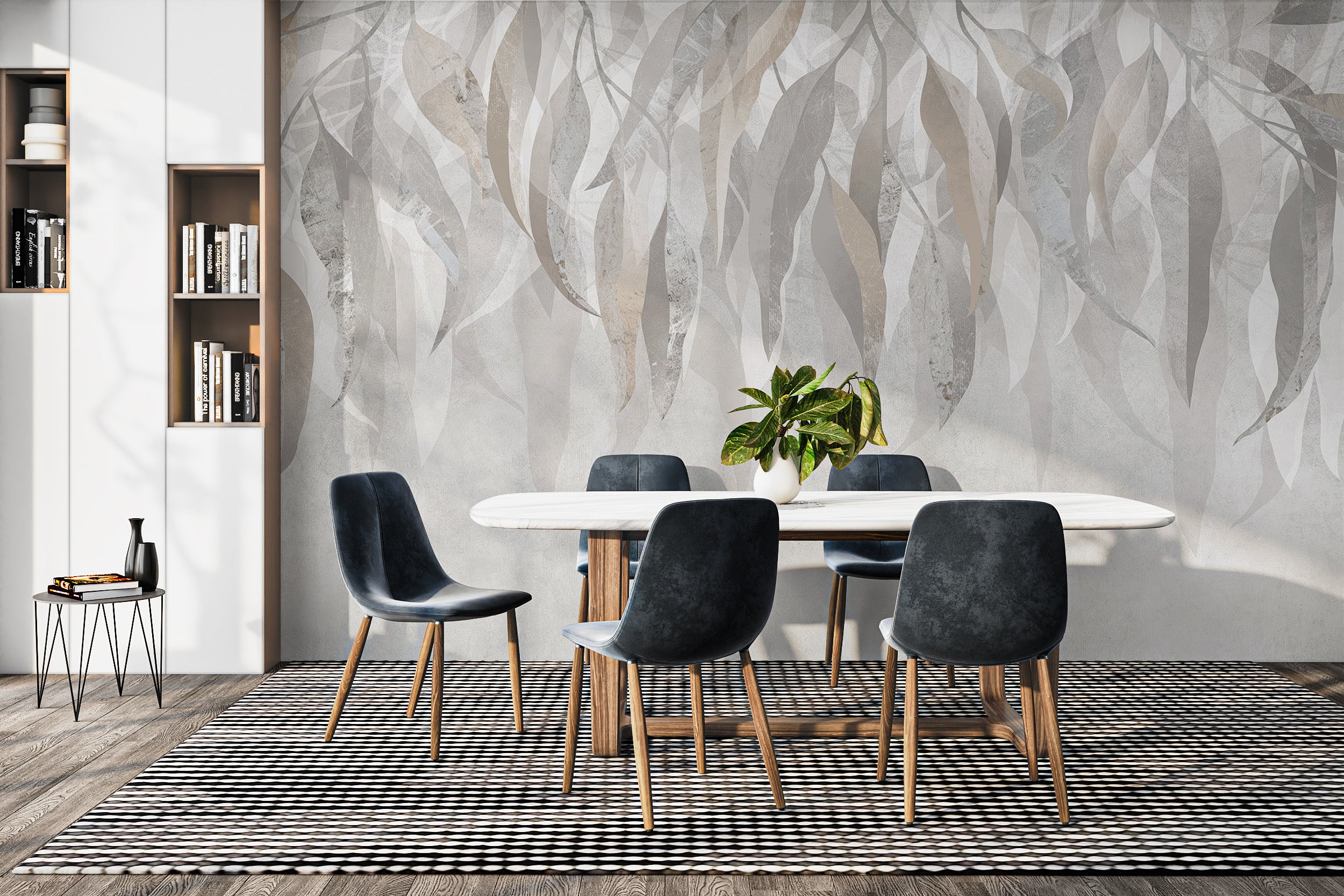 Sophisticated silver leaf wallpaper mural for timeless style