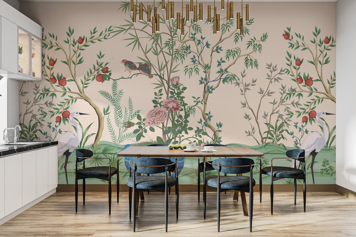 Artistic wallpaper mural featuring a traditional Chinese vase