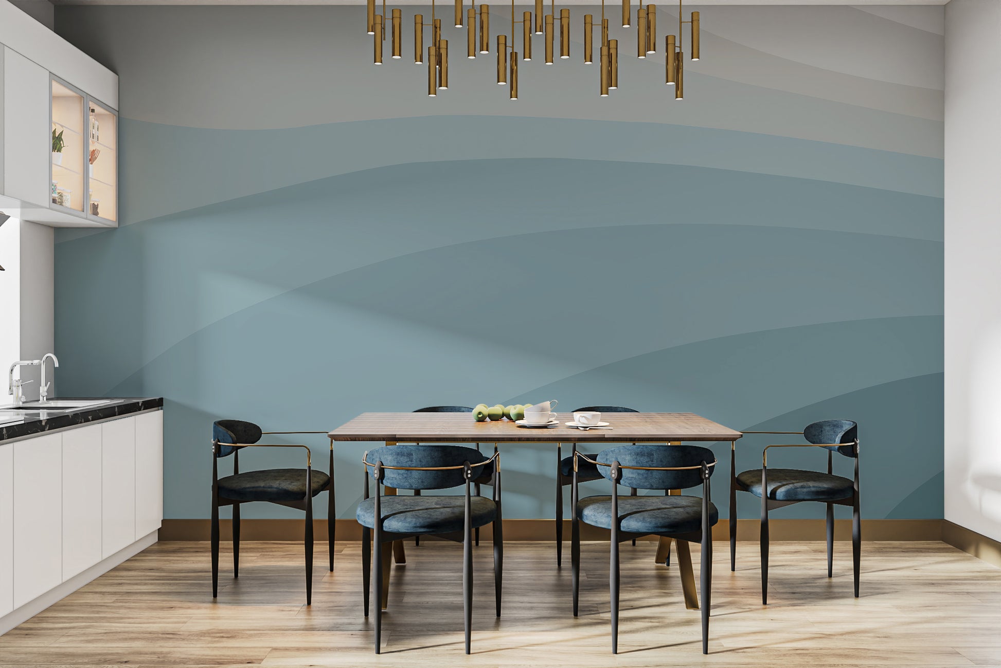 Abstract blue mural for a fresh, artistic interior touch