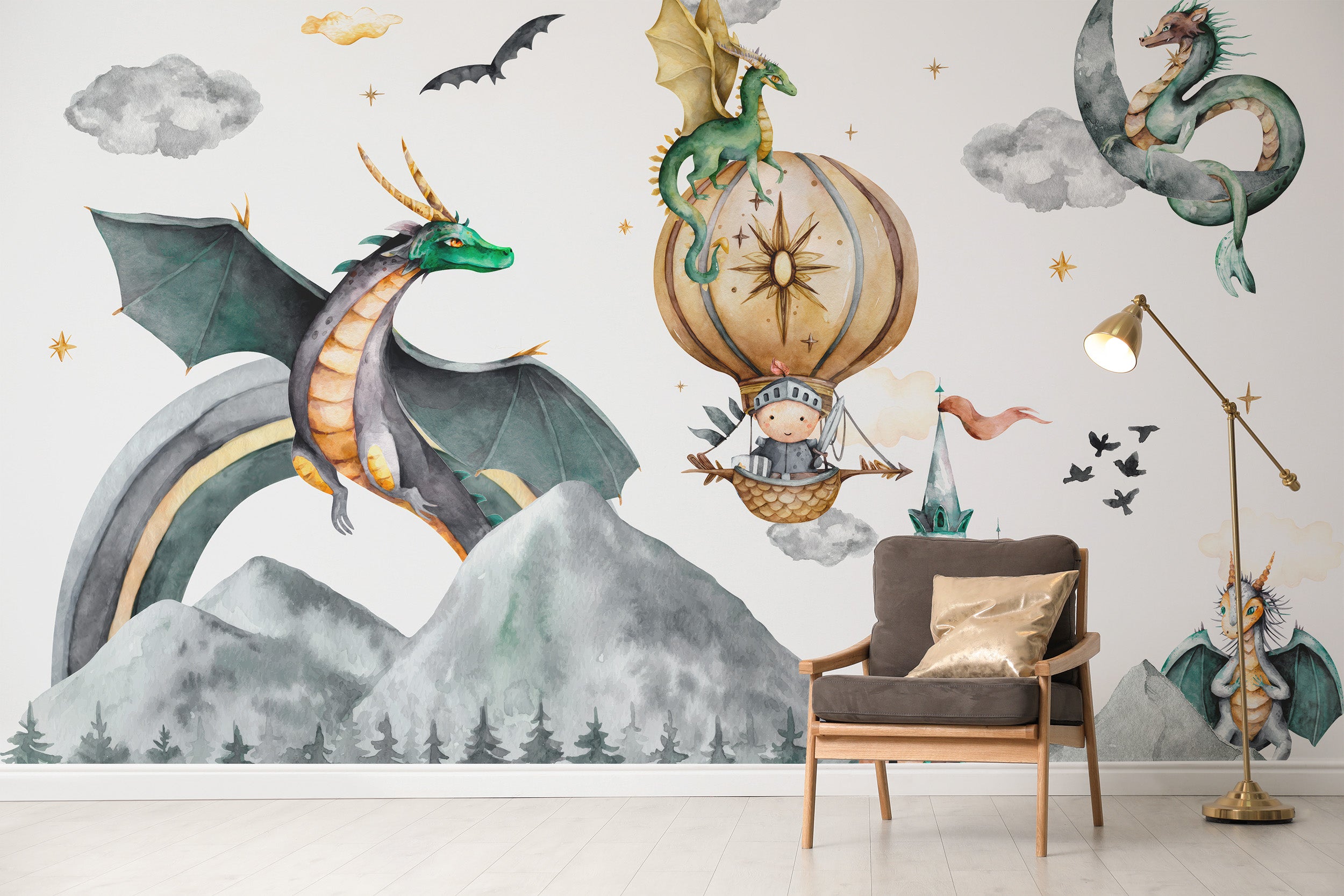 Epic dragon-themed mural for imaginative wall accents