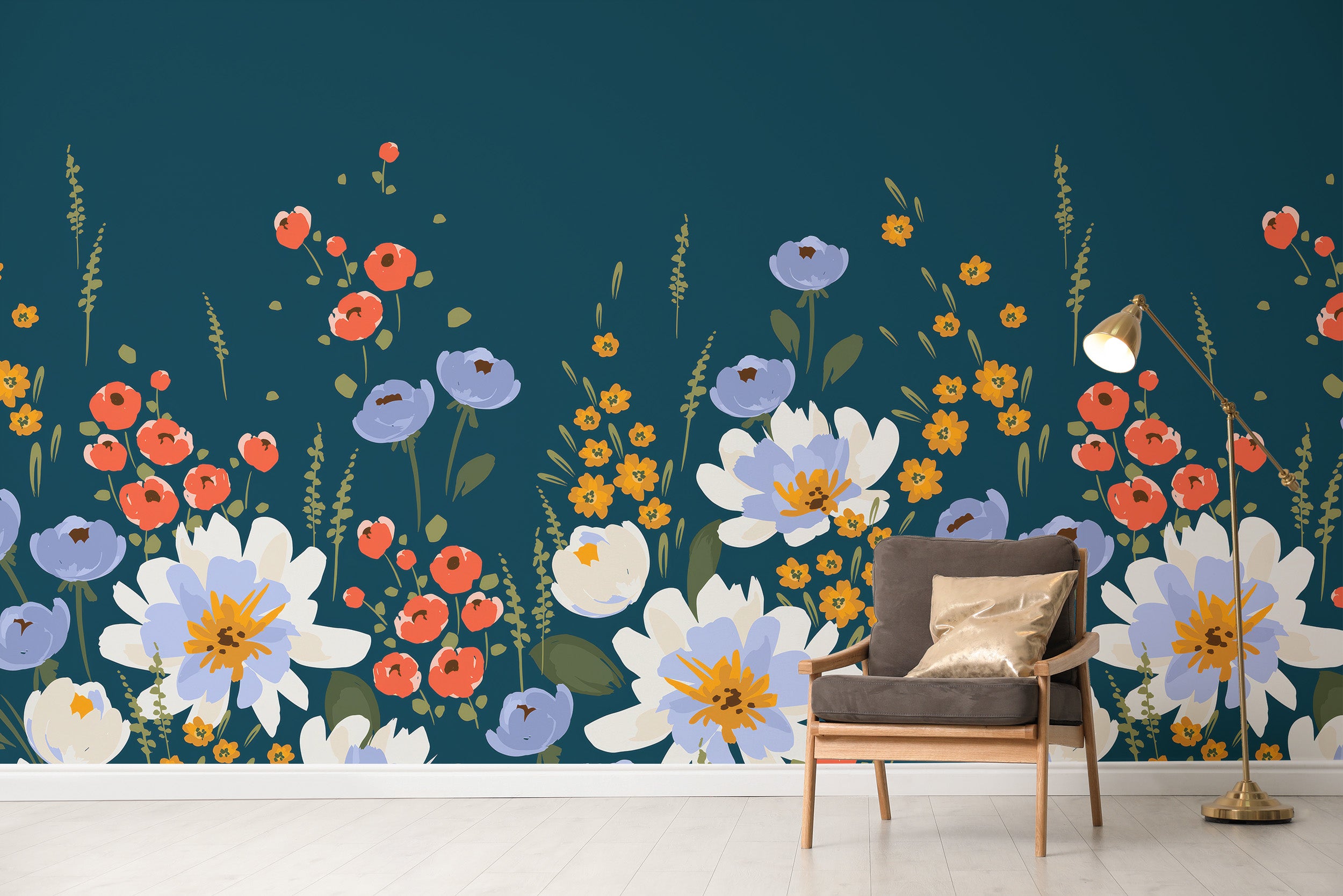 Self-adhesive midnight blossoms mural for tranquil spaces