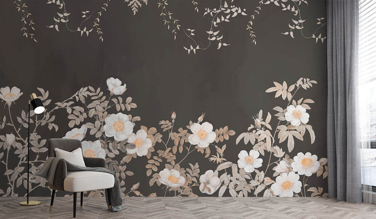 Botanical blooms wallpaper mural for nature-inspired decor