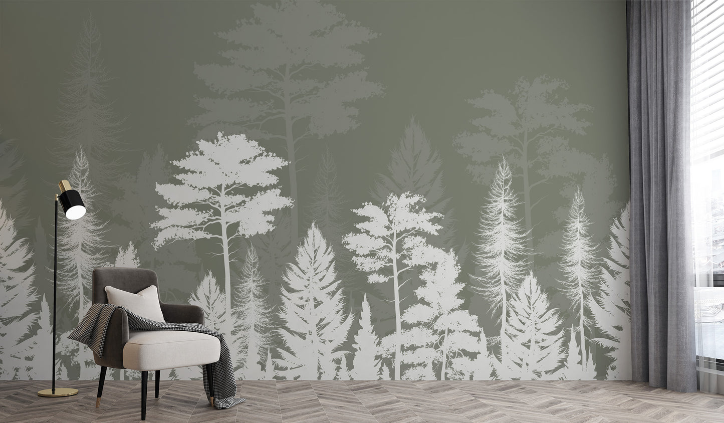 Room wallpaper with serene woods shadow design