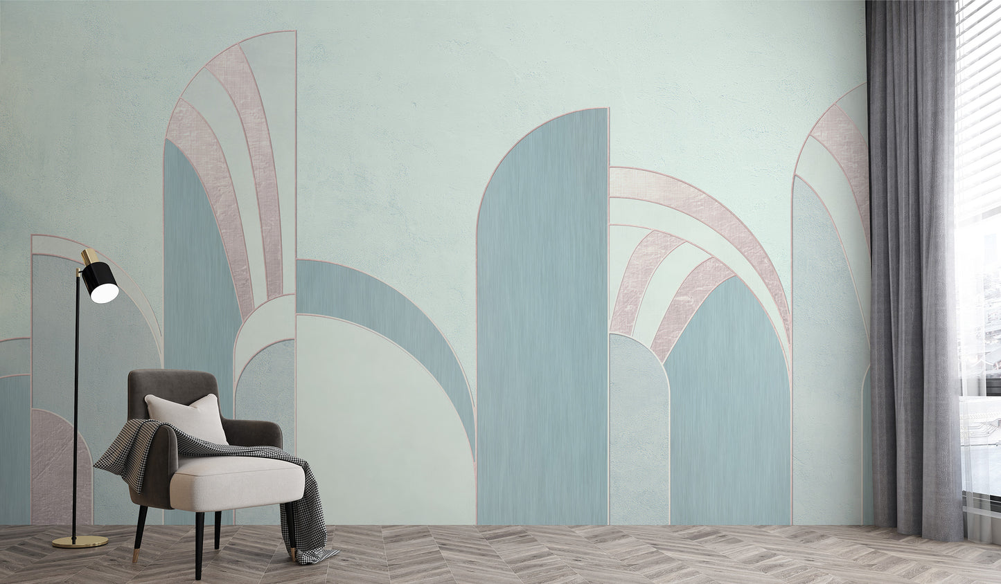 Artistic teal abstract mural wallpaper for modern walls