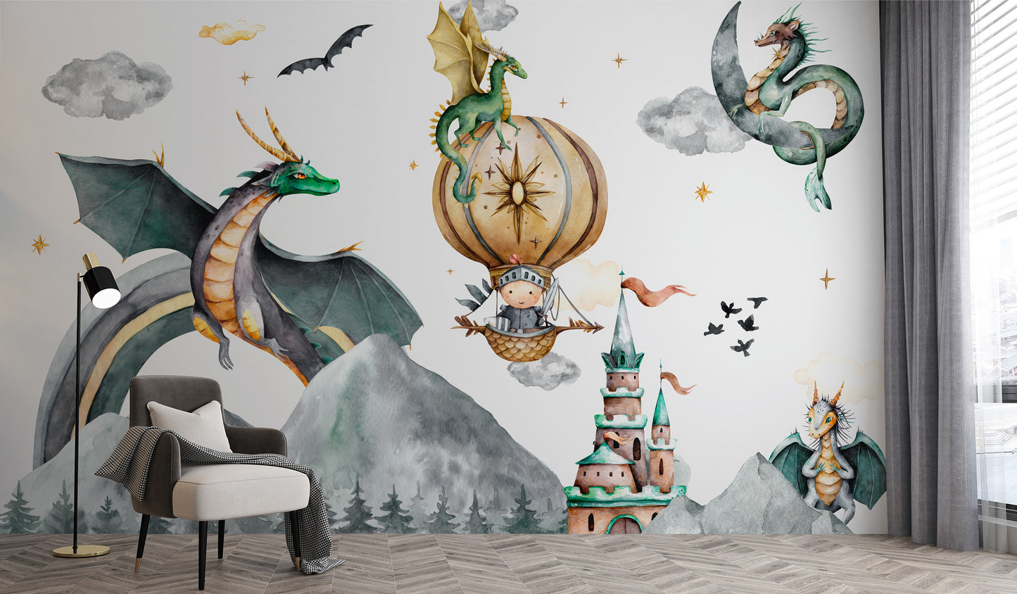 Dragon Kingdom peel-off mural for playful room design