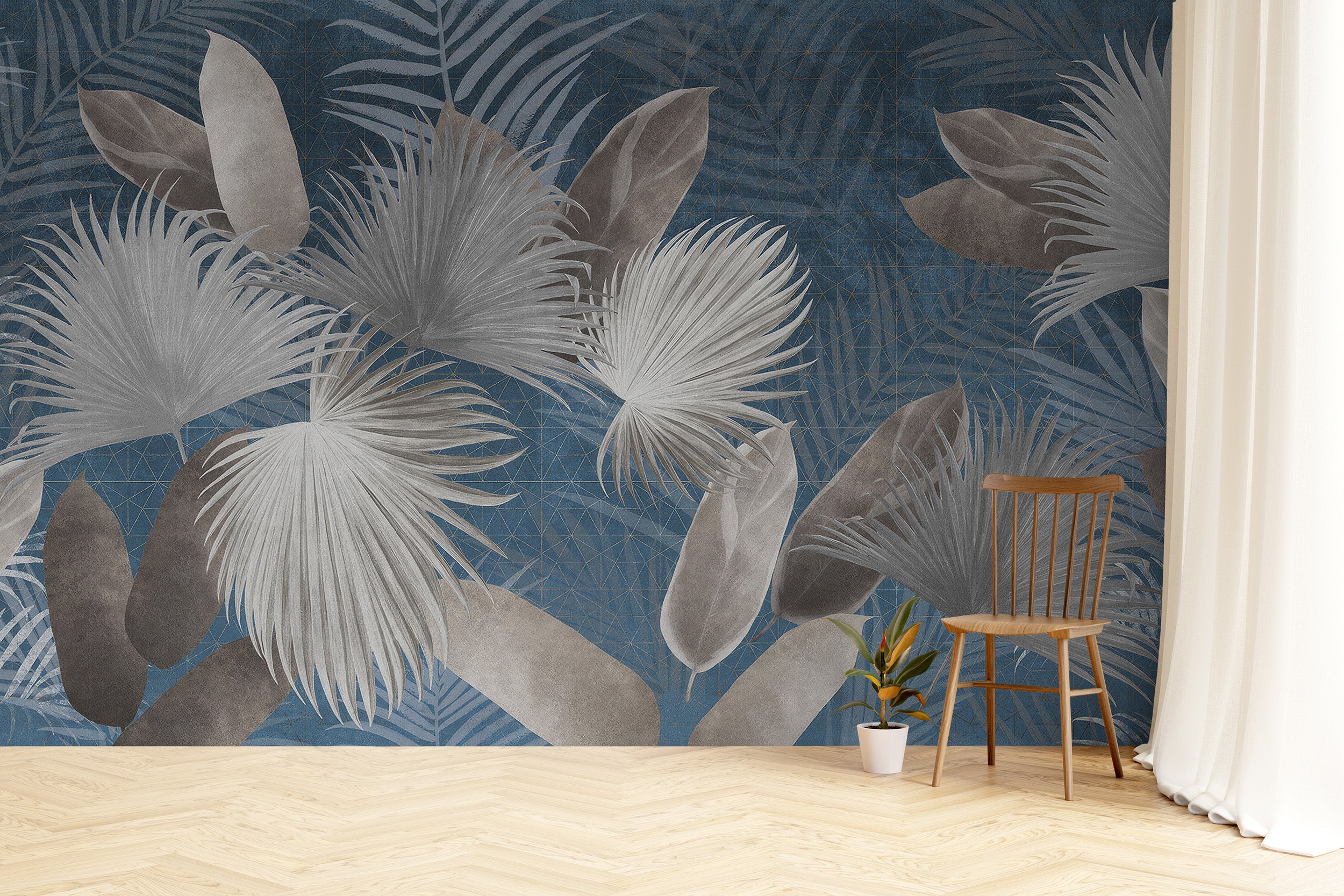 Decorative exotic leaves wall mural for bold interiors