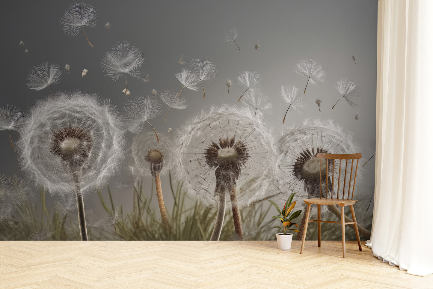 Floating seeds wallpaper mural for tranquil, earthy decor