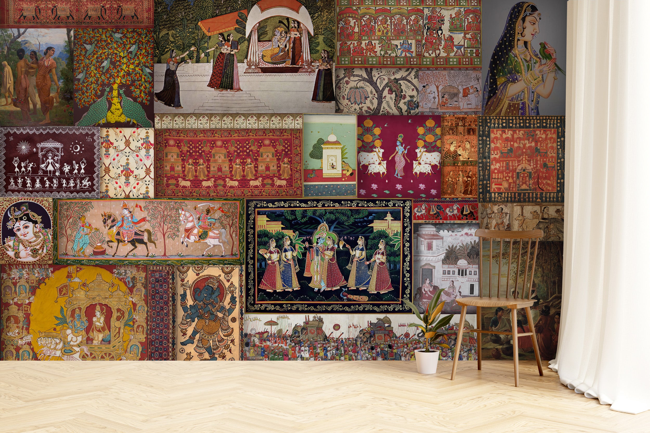 Indian art peel-off wallpaper for cultural room accents