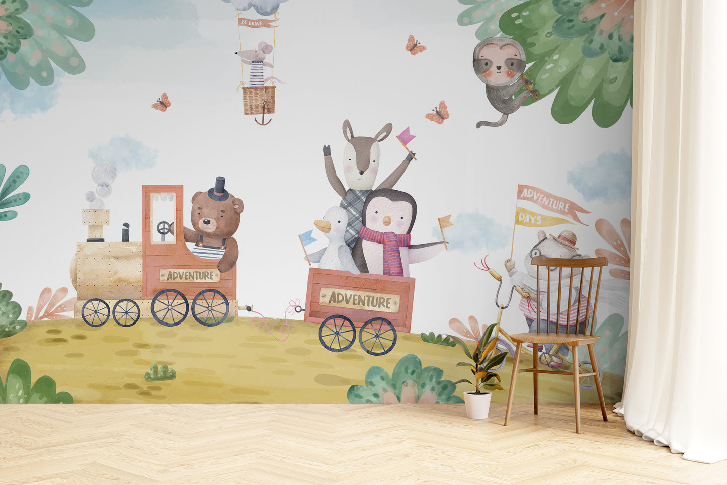 Adventure Train Kids Wall Mural