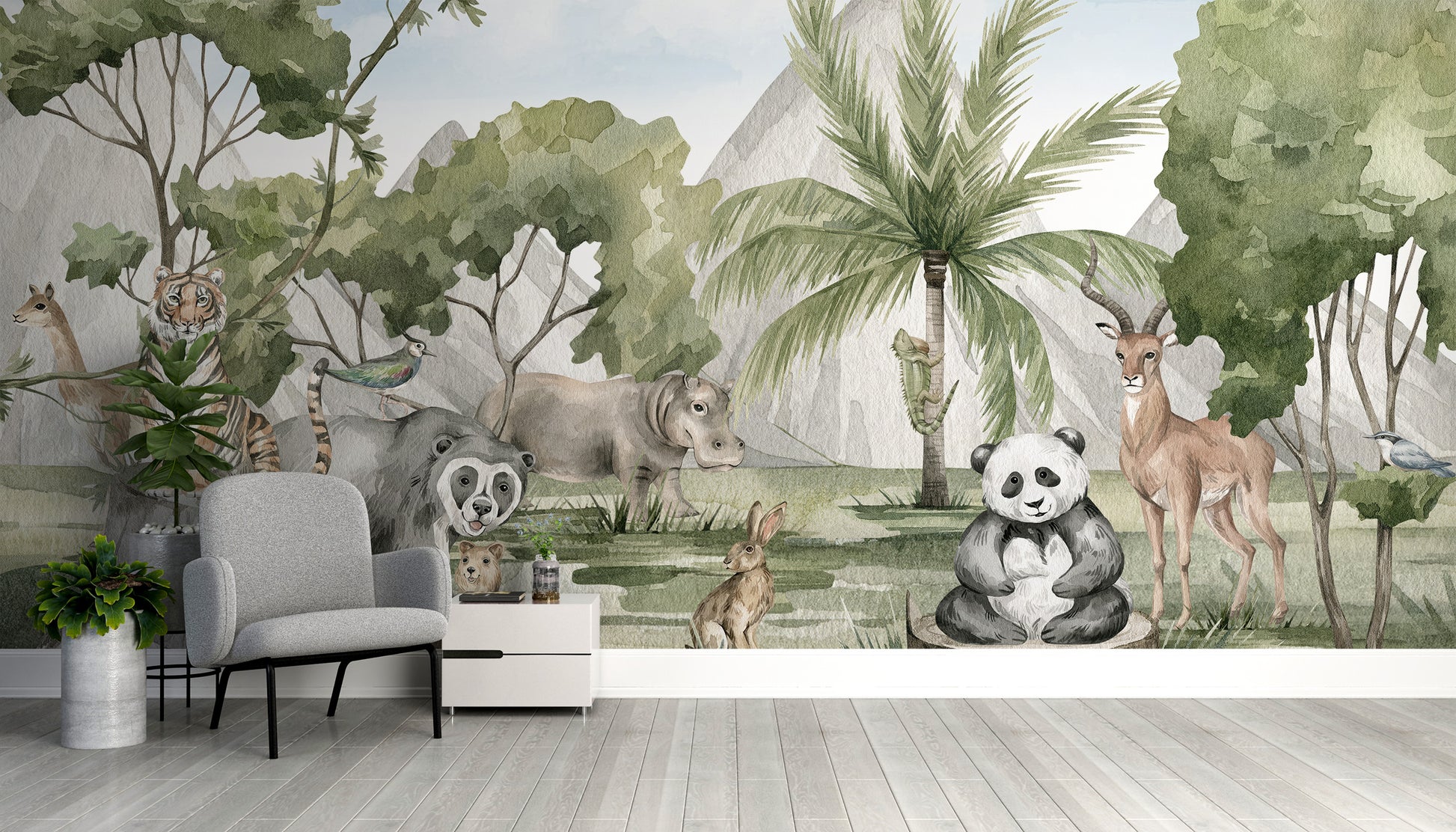 Wild animal kingdom wallpaper mural for adventurous spaces