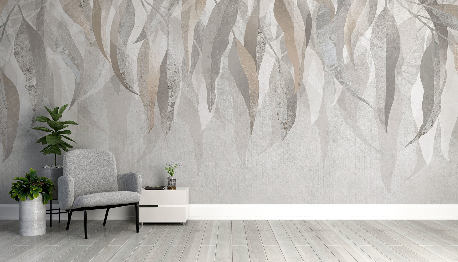 Silver leaf mural for adding a touch of glamour to interiors