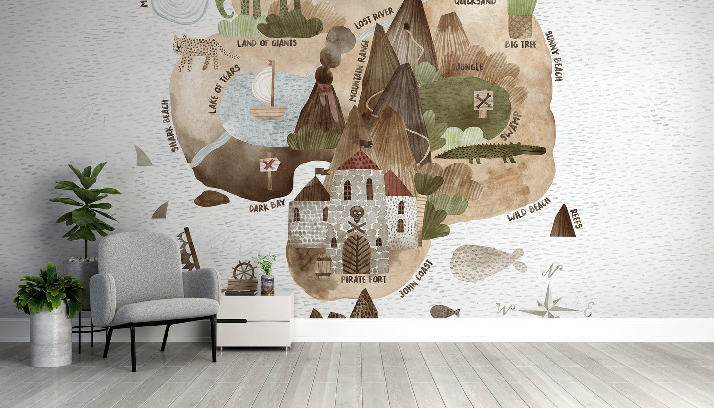 Pirate-themed Skull Island mural for imaginative walls