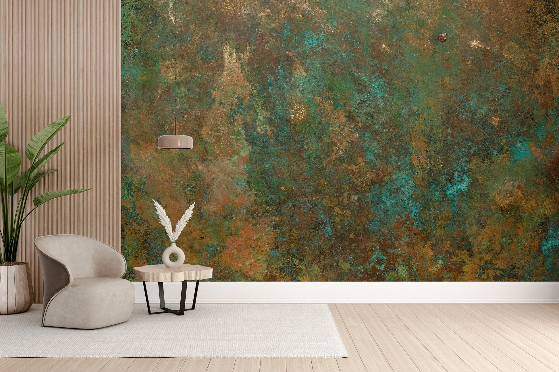 Green copper peel-off mural for bold, rustic decor