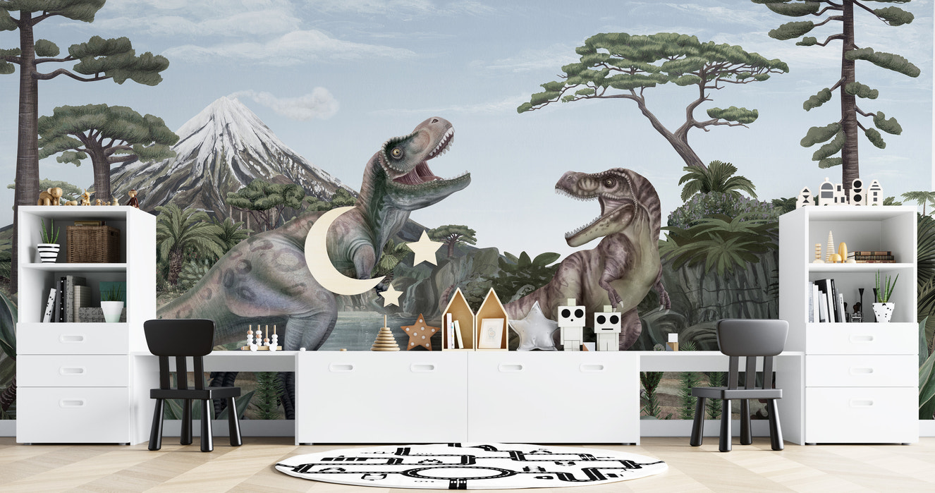 Terrific T-Rex wallpaper adds adventure to kids' rooms.
