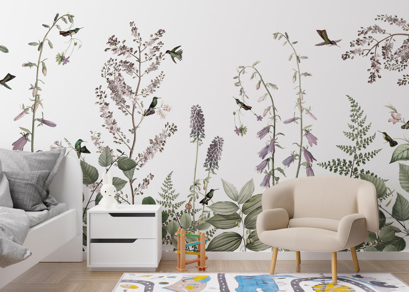 Elegant Hummingbird Hedge mural for nature-inspired walls.
