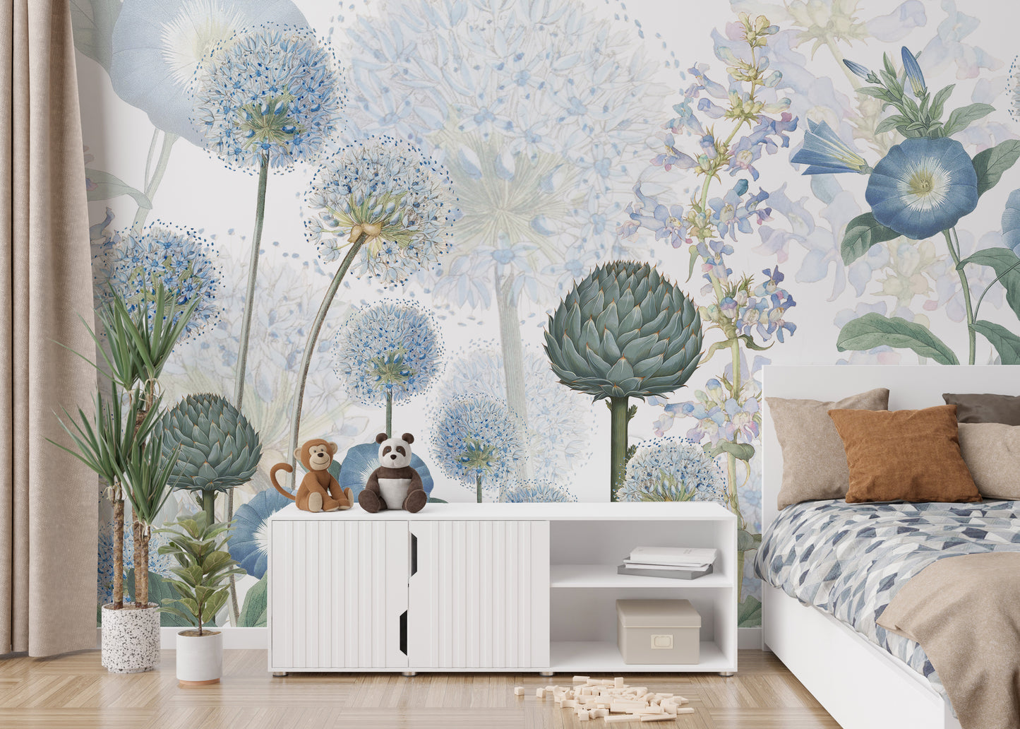 Azure flora mural perfect for creating a calming ambiance
