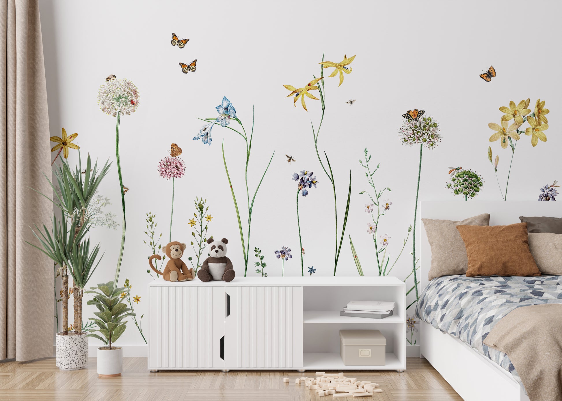 Decorative wall art showcasing colorful butterflies and flowers
