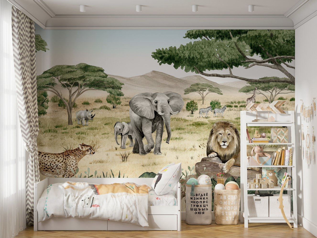 Mystical Savannah Secret mural for elegant decor.
