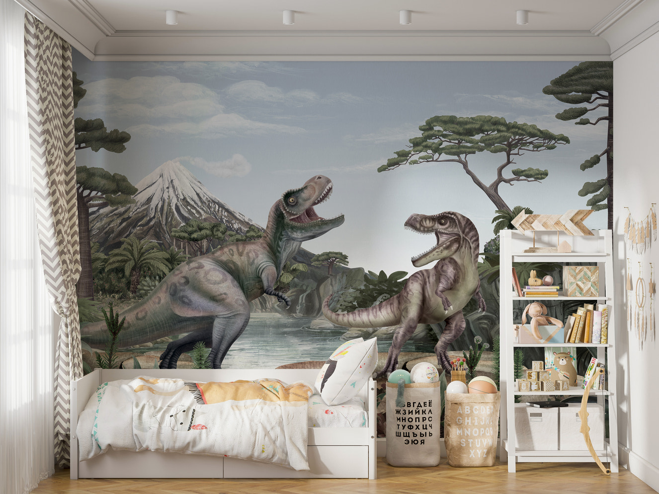 Majestic Terrific T-Rex mural for dinosaur-themed decor.
