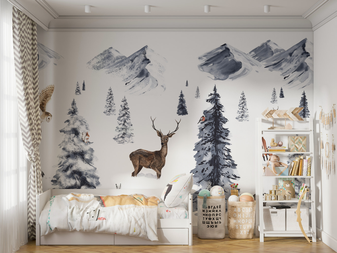 Enchanting Winter Wonderland mural for cozy interiors.
