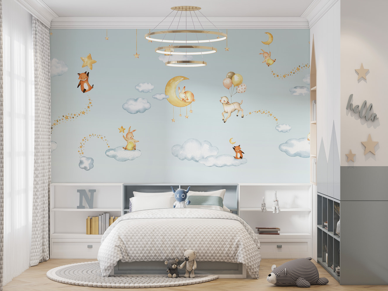 Adorable Blue Sweet Dreams wallpaper for kids' rooms.
