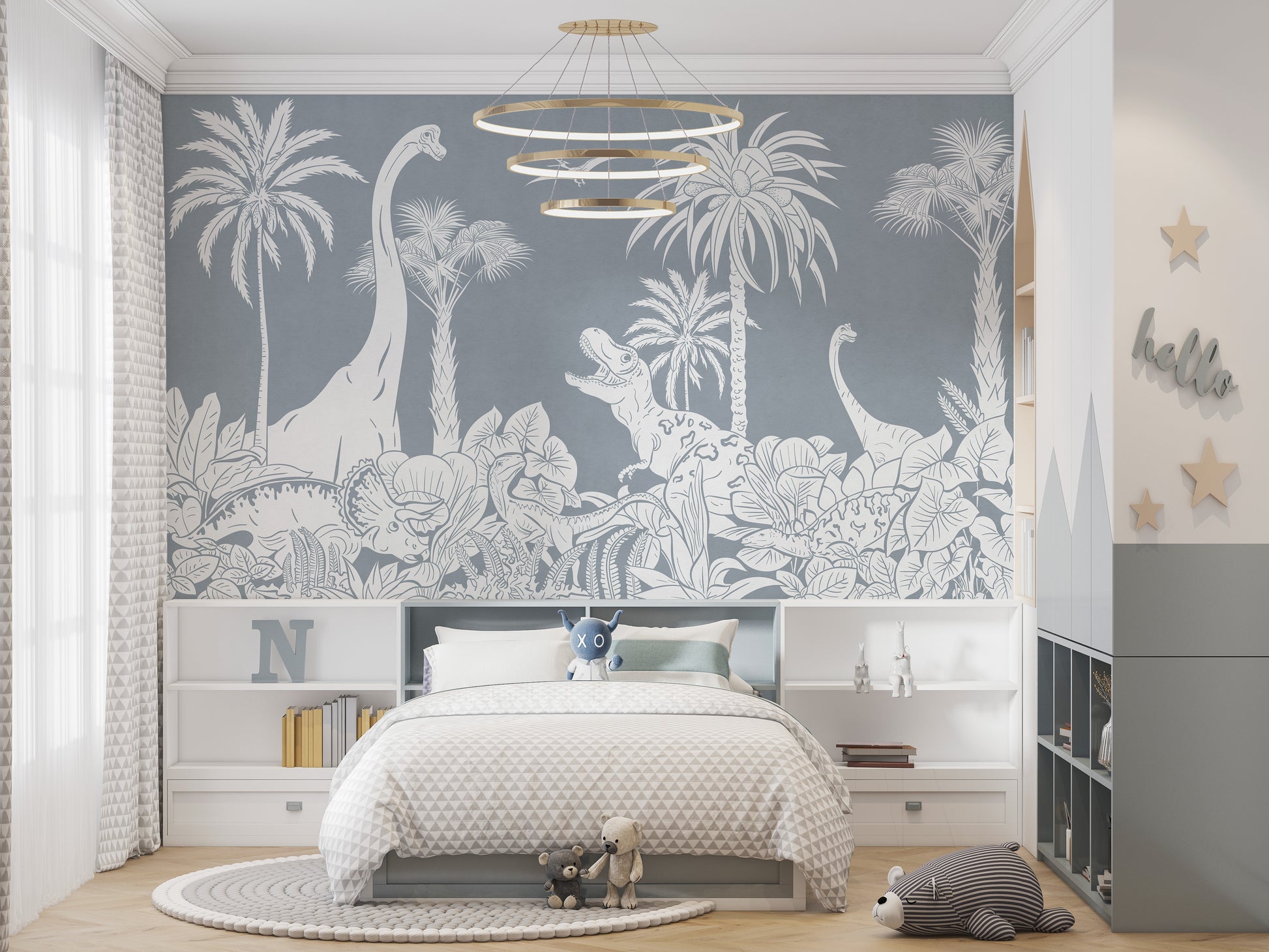 Blue dinosaur-themed Monochrome mural for stylish walls.
