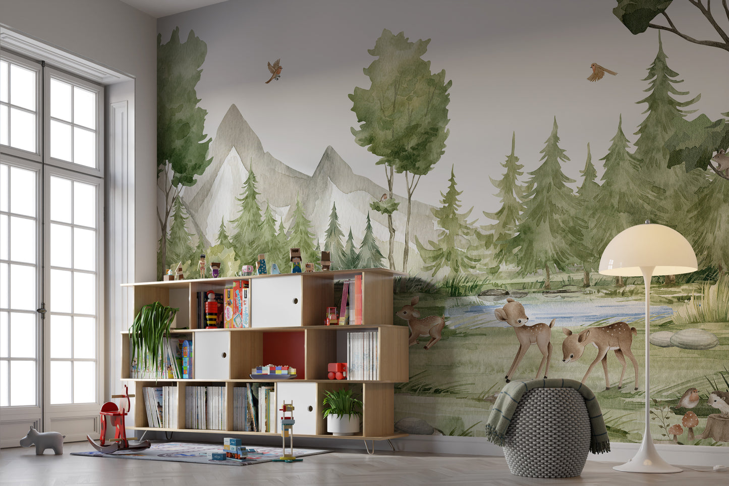 Nature-inspired mural showcasing a grove with delightful animals
