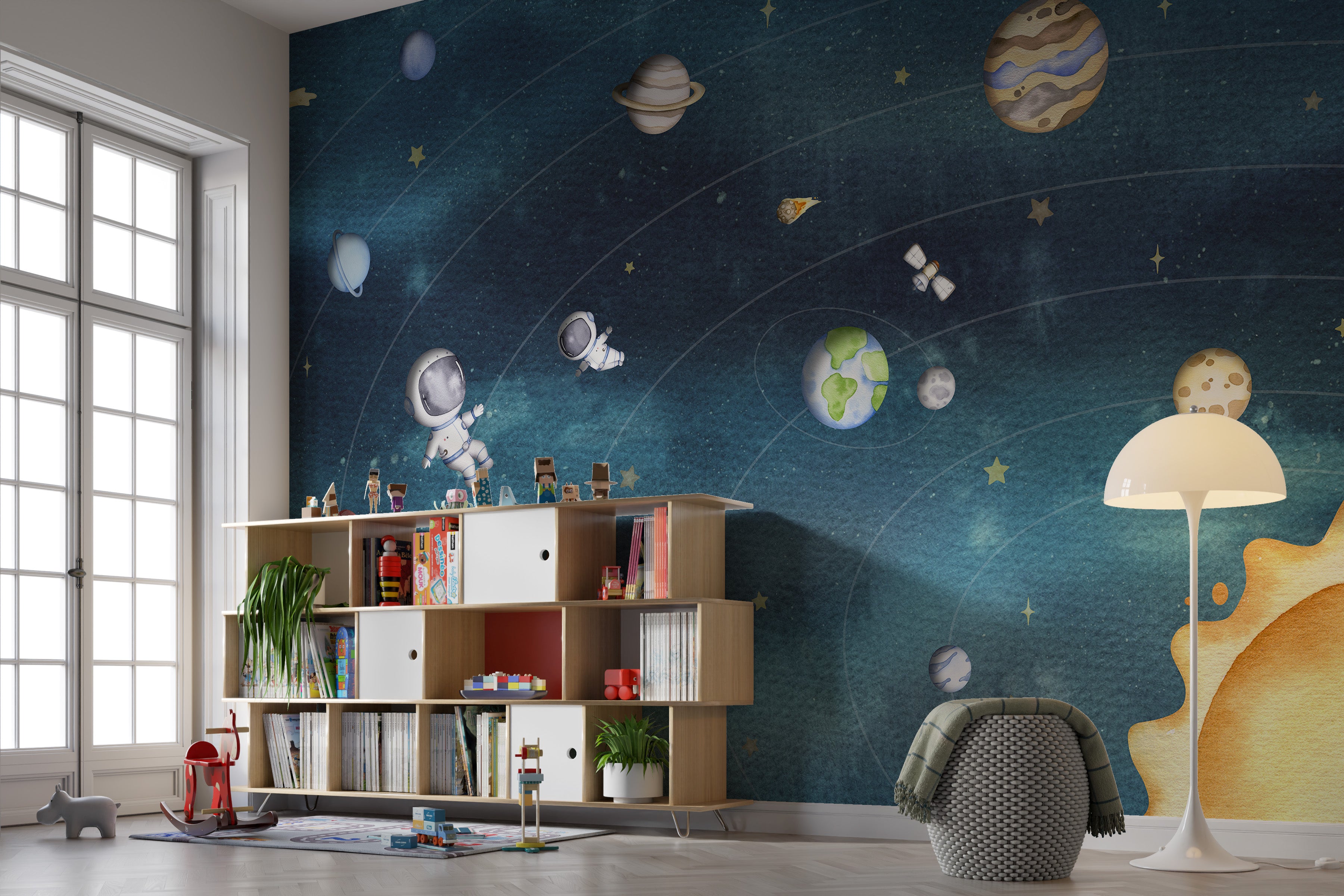 Artistic dark space mural for modern and dramatic interiors
